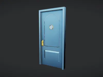 Blue door with round window 3D model