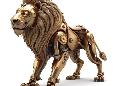 Steampunk Mechanical Lion Automaton 3D Model Low-poly 3D model