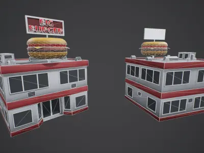 Stylized Big Burger Building Low-poly 3D model