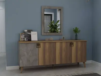 LUNA Console Cabinet and Mirror Design 3D model