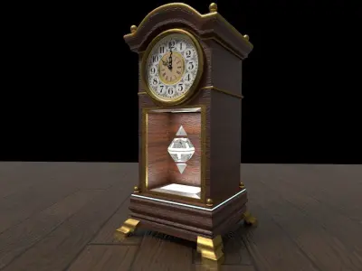 clock grandfather on wooden table Low-poly 3D model