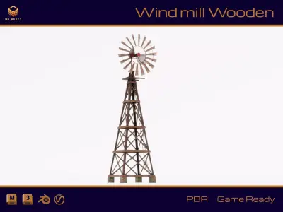Wooden Western Farm s Windmill Low-poly 3D model
