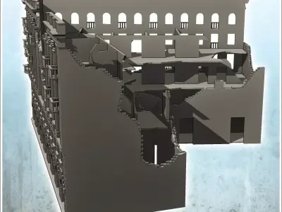Large ruined urban building with multiple floors and entrance ca 3D print model