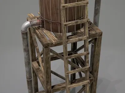 Wooden Water Tower Low-poly 3D model