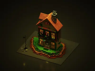 3D Voxel cartoon House  Low-poly 3D model