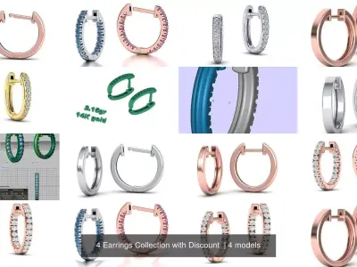 4 Earrings Collection with Discount  3D Model Pack