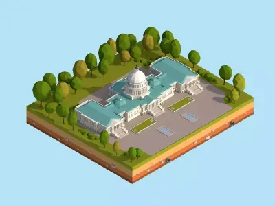 Cartoon Lowpoly United States Capitol Landmark Low-poly 3D model