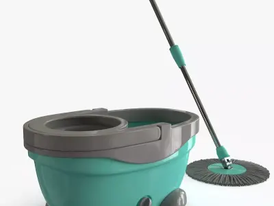 Mop And Bucket Low-poly 3D model