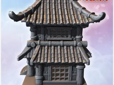 Traditional Japanese pagoda-style house with intricate wooden be 3D print model