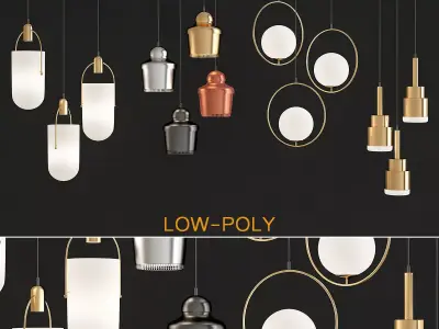 Four Hanging Light 3d model Low-poly 3D model