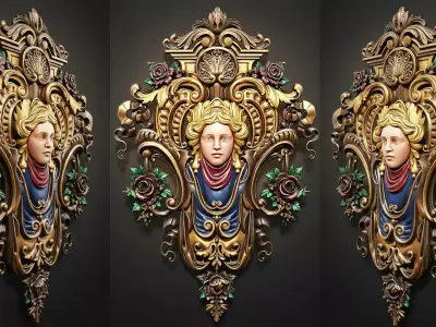 Ornate Classical Wall Relief 3D model