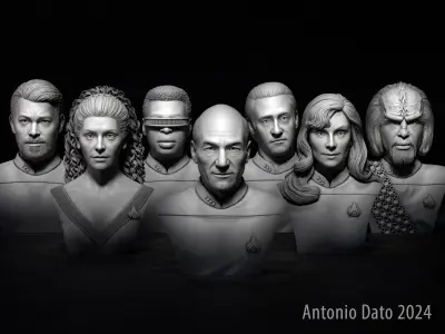 Star Trek TNG main crew bust collection 3D Model Pack