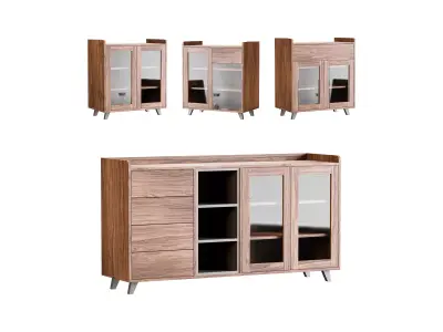 Asian Brown Wood Sideboard 3D model