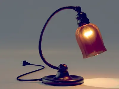 Old Noir Style Desk Lamp - Working Light-bulb -  Low-poly 3D model