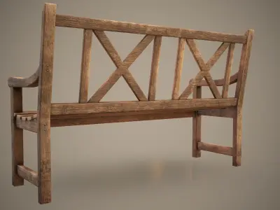Old Wooden Bench Low-poly 3D model