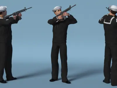  US Navy Sailor in Black Uniform with Rifle 