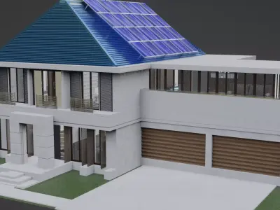 Blender Eevee Modern Mansion Low-poly 3D model Free low-poly 3D model