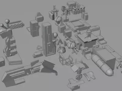 SciFi Military Set 58 Modular 3D Objects  Kit Blender Unity9 obj Low-poly 3D model