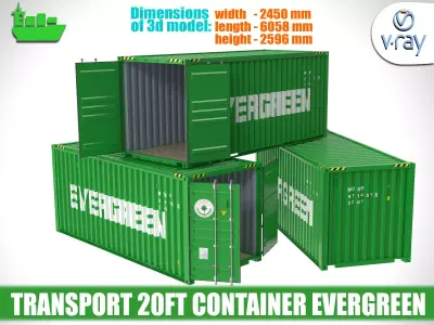 Evergreen transport 20ft container 3D model
