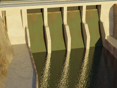 Dam - Low Poly - Game Ready - PBR hydroelectric Low-poly 3D model