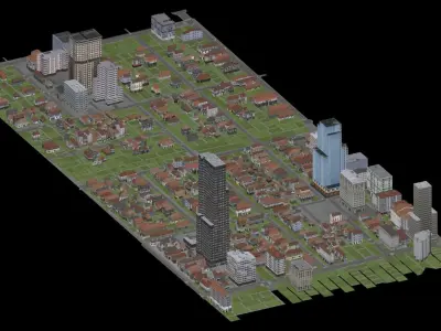  City Cityscape Landscape Downtown Block Urban Street 02 Low-poly 3D model