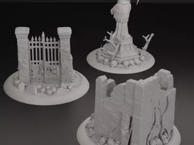  Cursed Gothic Graveyard - Modular Terrain Set - Pre-supported  3D print model