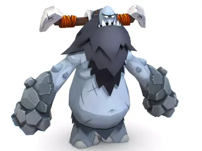 Grey Giant Golem Troll Snowman Viking Warrior Iceman Low-poly 3D model