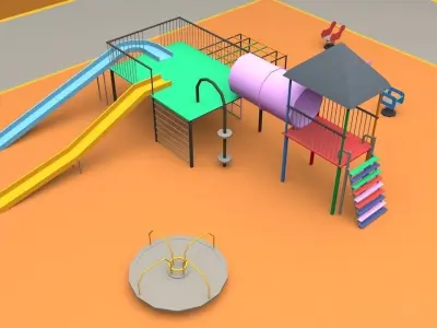 Playground Low Poly park with equipment Low-poly 3D model