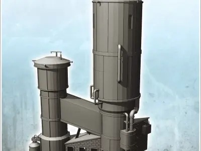 Double industrial grain tanks with annex and external pipes inta 3D print model