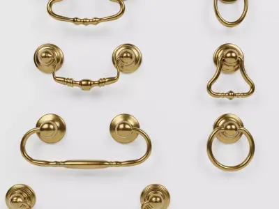 7 Classic Brass Metal Furniture Handles 3D model