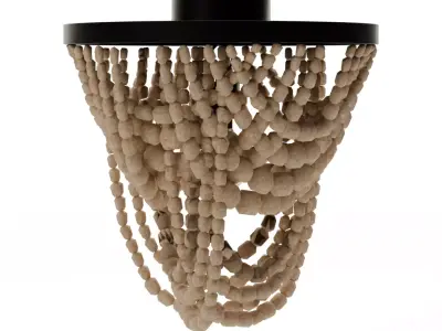 Tiered Wood Bead Semi-Flush Mount Chandelier Low-poly 3D model