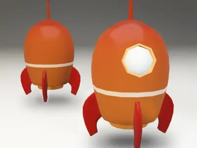 Low poly Rocket 3d model two orange toy rockets 3D model