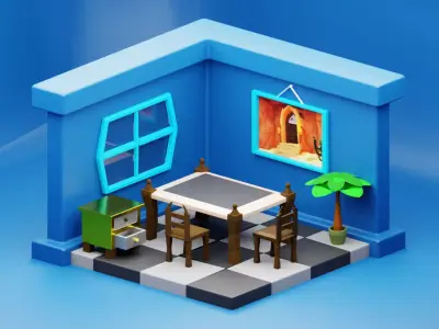 Isometric room Low-poly 3D model buy