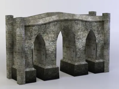 Bridge stone wall with door in middle Low-poly 3D model