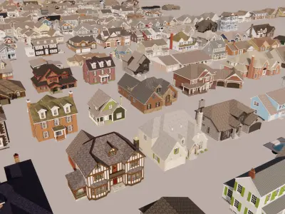 American suburbia set 150 houses with interiors 3D model