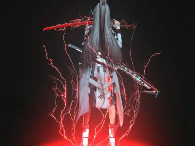 Warrior girl Low-poly 3D model