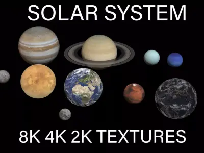 8K PBR Solar System Planets Low-poly 3D model