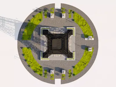 Eiffel Tower With Circular Landscape Model Low-poly 3D model