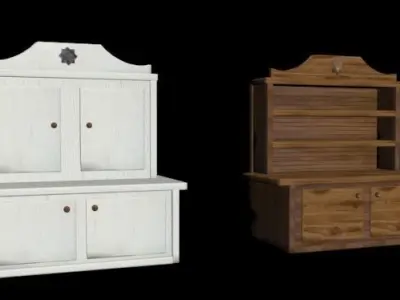 Bookshelf cabinet with two drawers Low-poly 3D model