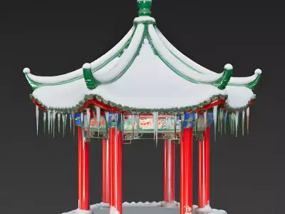 Traditional Chinese Garden Pavilion with Icicles 3D Model Low-poly 3D model