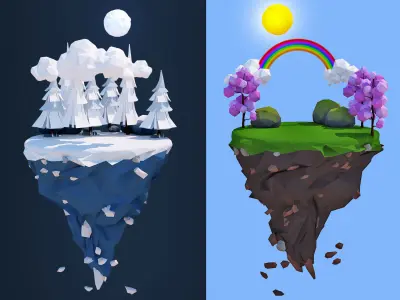 Floating Islands winter summer Spring Autumn Low-poly 3D model Low-poly 3D model