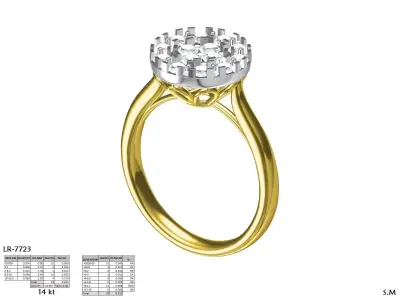 Round Diamond Cluster Halo Ring CAD Model for Jewellery 3D print model
