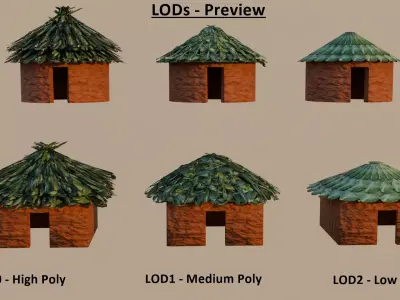Stylized African Huts Pack Low-poly 3D model