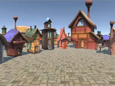 Toon buildings pack Low-poly 3D model