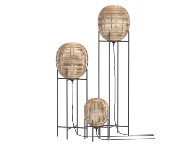 Bamboo Wicker bulb Sari floor table lamp 3D model