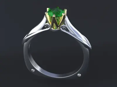 Engagement ring with round gem 4 mm 3D print model