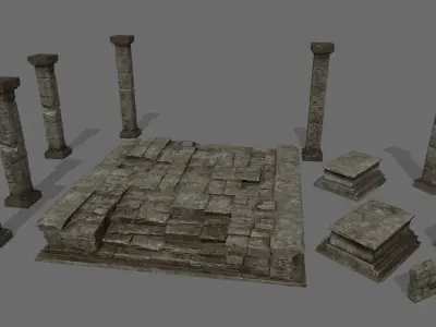 ruin set stone block Low-poly 3D model