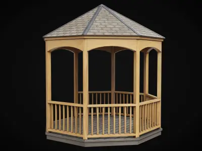 Wooden Pergola Gazebo Low-poly 3D model