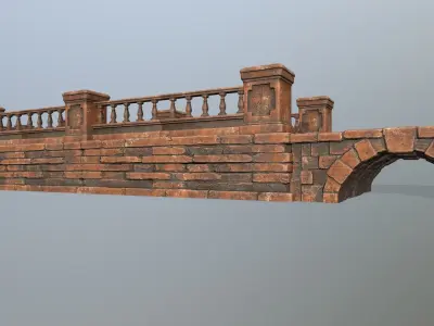 ruin set brick bridge with stairs Low-poly 3D model
