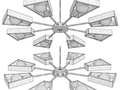 Sputnik Light Fixture Nordic Style Wooden Chandelier Low-poly 3D model